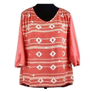 𝅺ROXY Dakota south western boho coral tunic top with crochet details